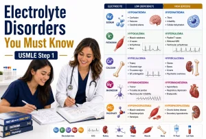 Electrolyte Disorders You Must Know for USMLE Step 1 showing high-yield sodium, potassium, calcium, magnesium, and phosphate disorders with classic clinical findings.