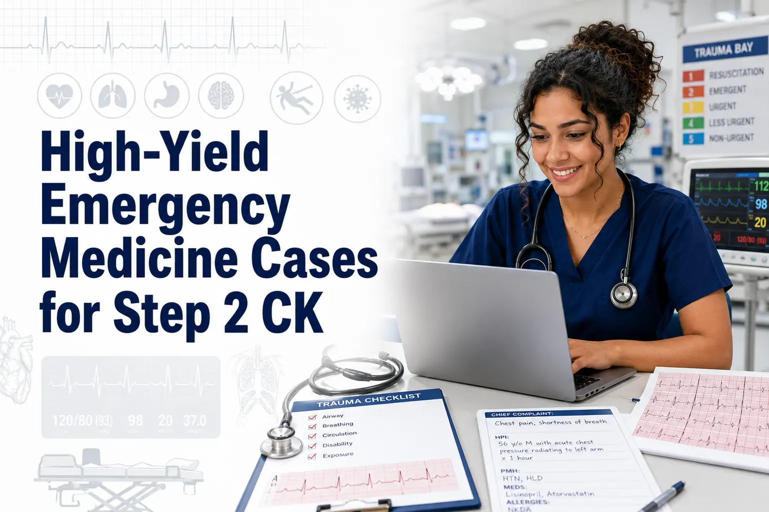 High-yield emergency medicine cases for Step 2 CK with clinical reasoning and next best step strategy.