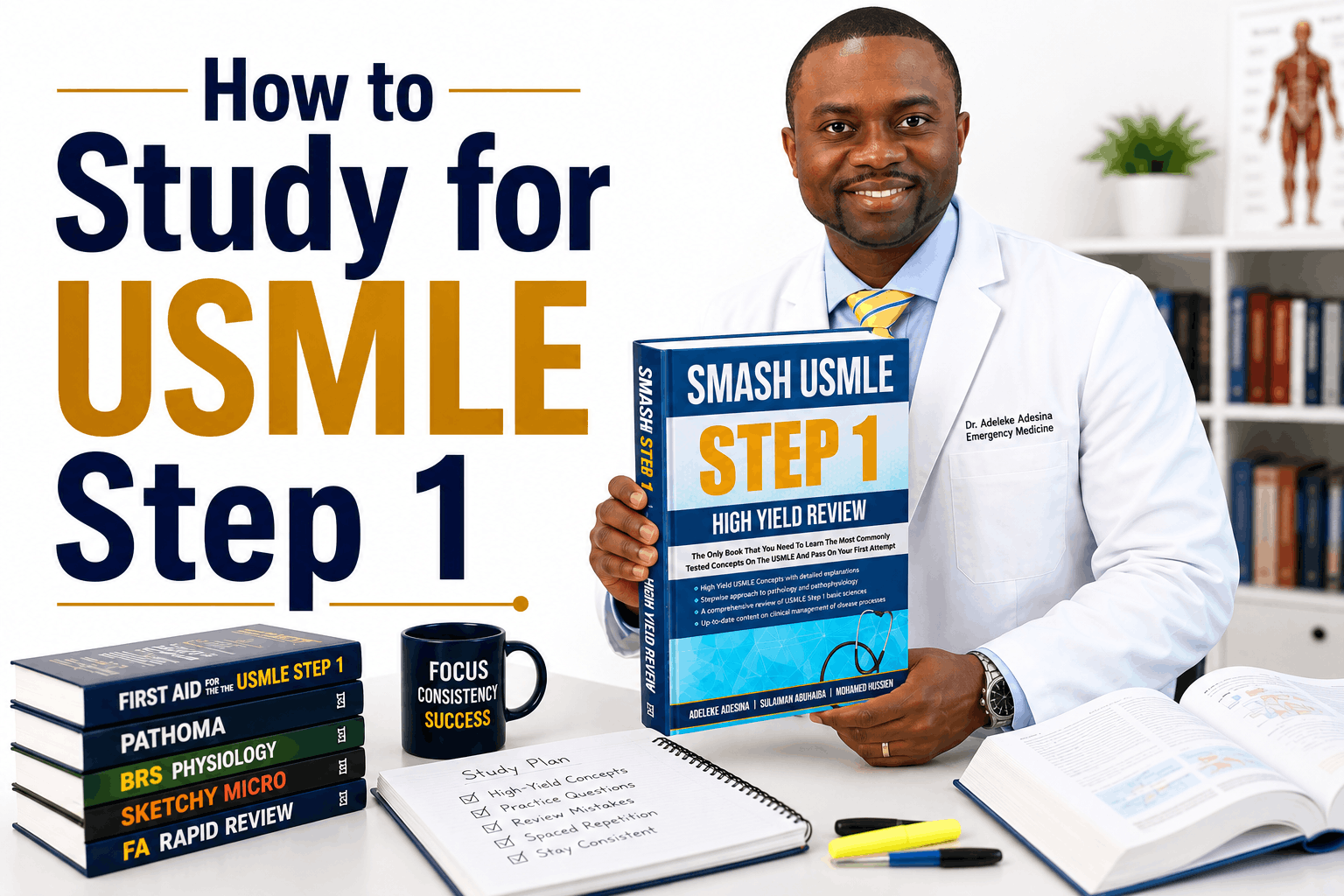 Medical student studying for USMLE Step 1 using UWorld, First Aid, and NBME practice exams.
