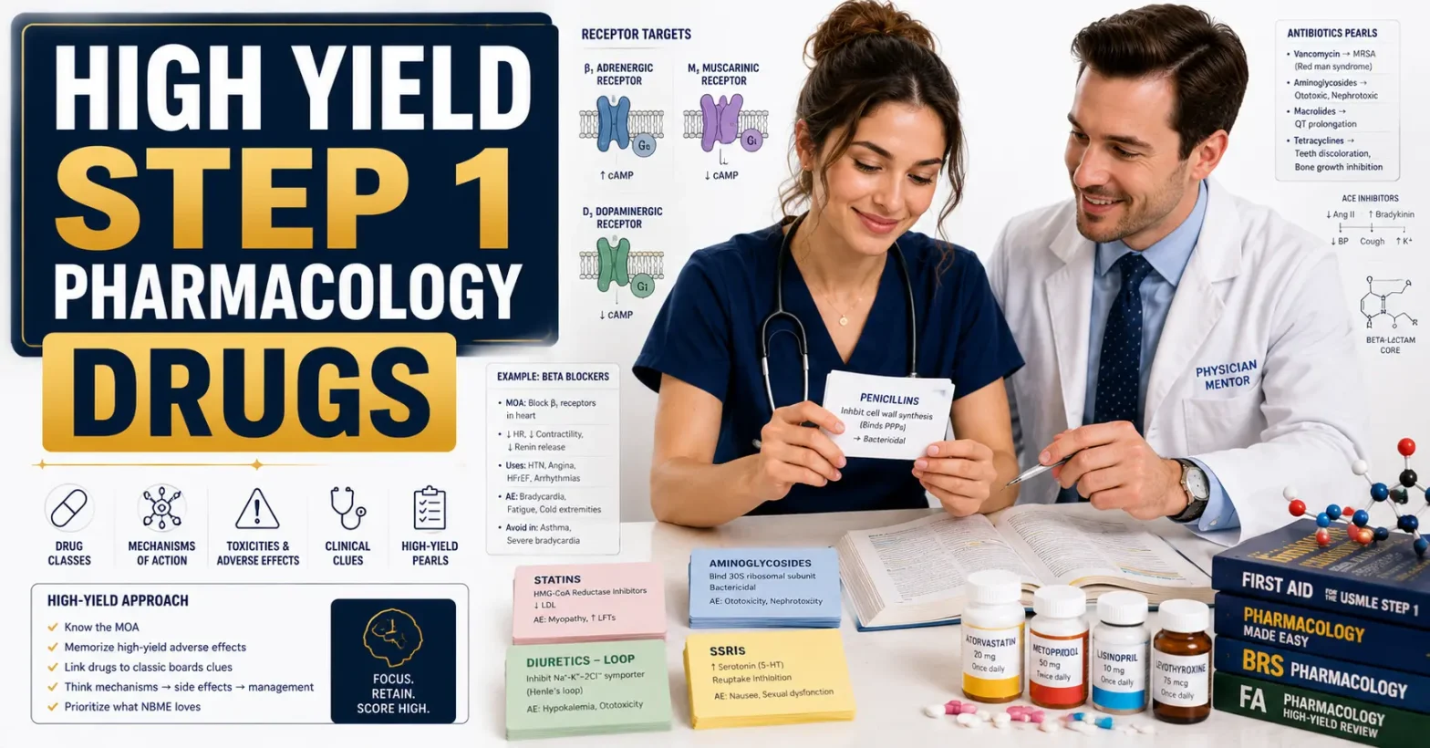 Most Common Pharmacology Drugs Tested on Step 1