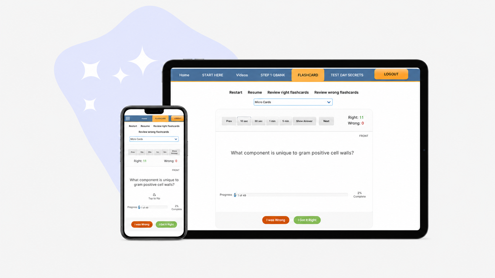SmashUSMLE high yield flashcards on tablet and phone