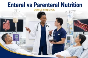 Enteral vs Parenteral Nutrition for USMLE Step 2 CK showing an Internal Medicine physician teaching enteral tube feeding, total parenteral nutrition (TPN), and evidence-based inpatient nutritional support.