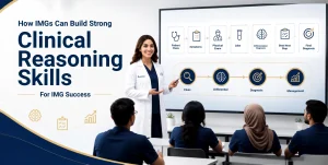 How IMGs Can Build Strong Clinical Reasoning Skills with physician educator teaching international medical graduates how to connect patient clues, labs, differential diagnosis, and management