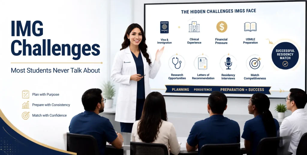 International medical graduates learning strategies to overcome hidden IMG challenges during USMLE preparation and the residency match process.