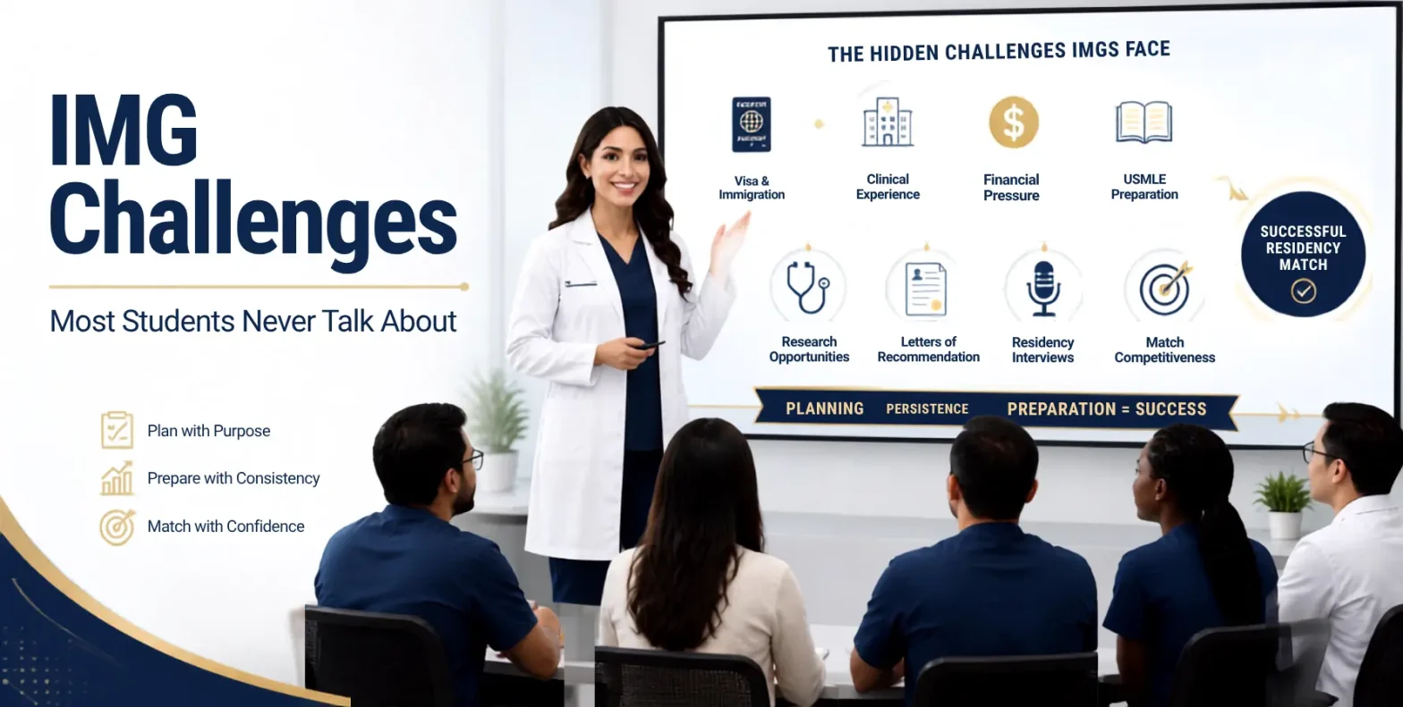 International medical graduates learning strategies to overcome hidden IMG challenges during USMLE preparation and the residency match process.