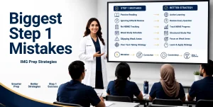 The Biggest Mistakes IMGs Make During Step 1 Preparation with physician educator teaching international medical graduates how to avoid common USMLE Step 1 study mistakes